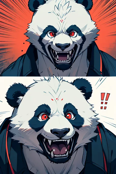 guy, dude, male, male human face with panda ears, masculine, 2d scared screaming face with eyes popping out looking to the left side, but make it more terrified, horrified, male, guy, dude with panda ears