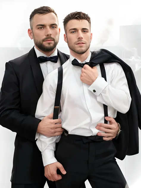 there are two men in suits next to each other, dois homens bonitos, greg rutkowski e jakub rebelka, homens em smokings, bem vest...