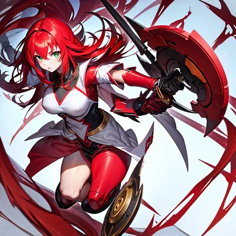 girl, Full body, red hair, armor, white background, Shield equipment, wing, 