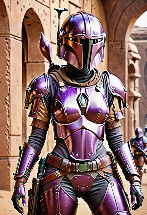 female mandalorian in purple armor