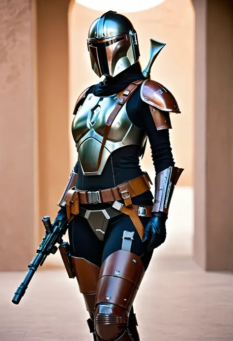 female mandalorian in black armor