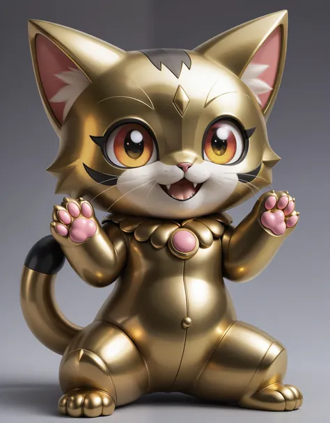 meow scarada,solo,pokemon,masterpieces,high detail,blush,s whole body,smile,(face covered in brass:1.2),cute style,shota,paw pos...