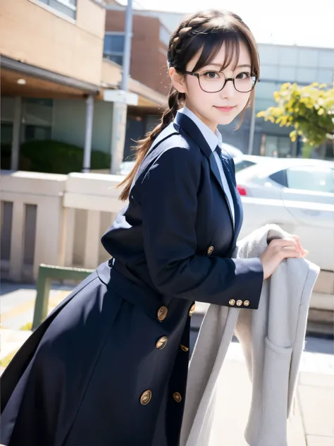 Arabian Japanese girl in uniform poses for a photo, Glasses、Braided Hair、Seifuku, Japanese School Uniform, Japanese girls uniform, wear Japanese , loose coat collar Sailor suit, Magic , JK Uniform, Sailor suit, Beautiful anime school girl, girl wear unifor...