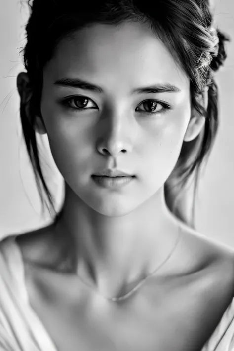 (highest quality,very detailed,realistic),(portraiture),(black and white),(soft lighting),(beautiful faces of japan),(detailed f...