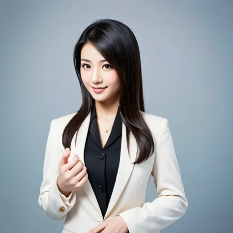 Arabian Asian woman in business suit giving hand, young Businesswoman, Elegant Japanese women, Plain background, basic background, Young Asian Woman, Professional profile photo, Clean background, full view Blank Background, Japanese women, Businesswoman, P...