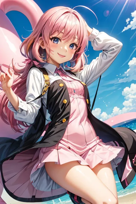 ((Anime girl)), ((pink hair)), ((smile face))