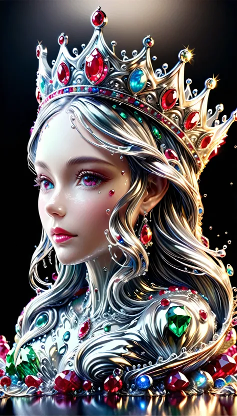 (liquid metal art: 1.5) liquid metal a picture of jeweled crown ( (masterpiece, best detailed, best quality: 1.4), the crown is ...