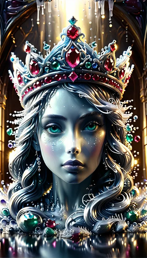 (liquid metal art: 1.5) liquid metal a picture of jeweled crown ( (masterpiece, best detailed, best quality: 1.4), the crown is ...