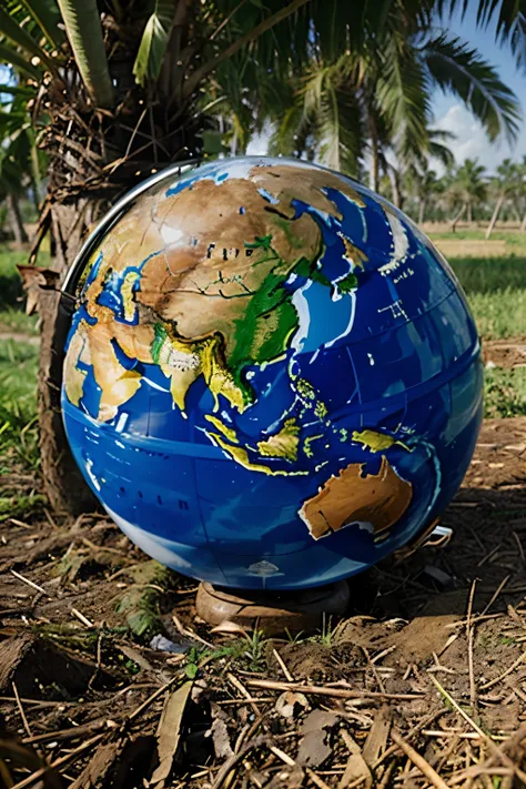 Animated oil palm plantation on a globe