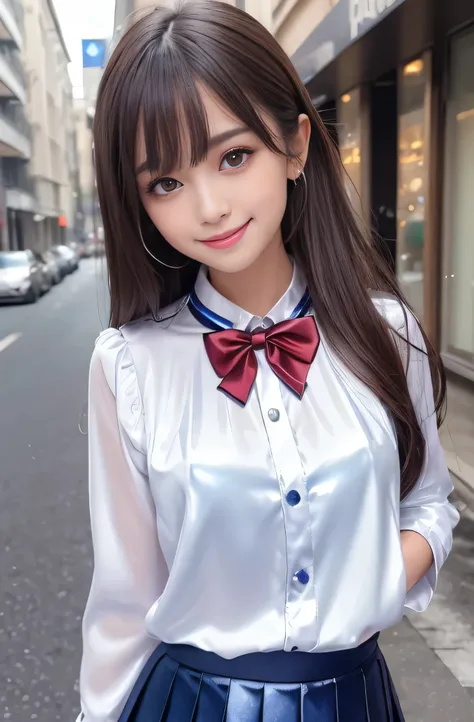 Angelic Very pretty cute young girl, 
very beautiful girl,
(V-line jaw),
Beautiful detailed brown eyes, (clear-eyed:1.2),
small straight nose,small mouth,
Detailed double eyelids, 
(Large eyes:1.3), 
Long straight brown hair, 
see-through bangs, 
beautiful...