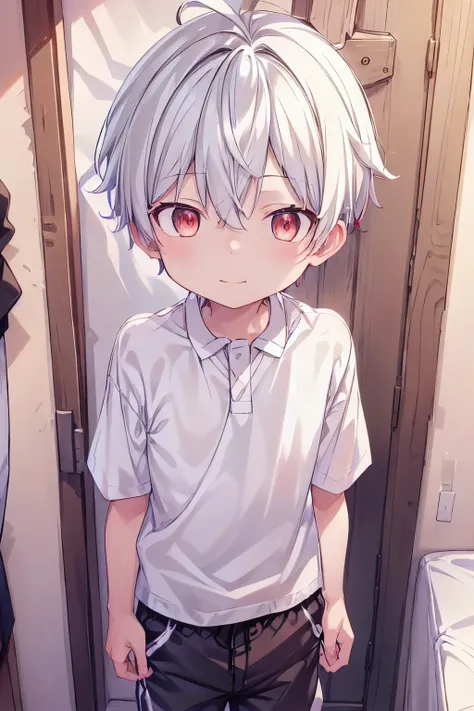 1boy, aoi, masterpiece, ultra detail, male focus, soccer shirt, adorable captivating, white hair , red eyes , white albine skin