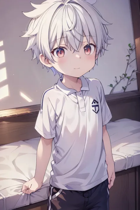 1boy, aoi, masterpiece, ultra detail, male focus, soccer shirt, adorable captivating, white hair , red eyes , white albine skin