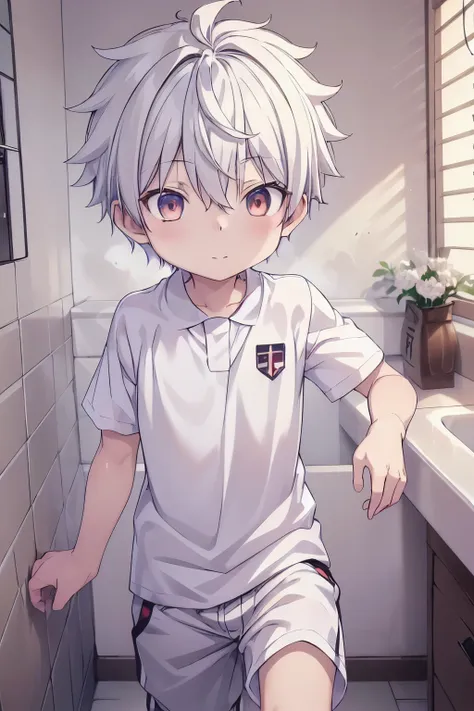 1boy, aoi, masterpiece, ultra detail, male focus, soccer shirt, adorable captivating, white hair , red eyes , white albine skin,...