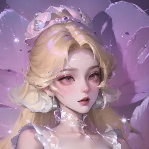 ((masterpiece)),high quality,Extremely detailed,blonde+White clothing:1.2,Sweet and delicate girl,Bijay,Lolita prostitute，Exquisite facial features,Perfect body，face adorned with pearls，There are bubbles around,Colorful and bright,Romantic long hair,Natura...