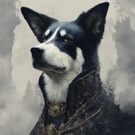 ((Best quality, 8K, Masterpiece: 1.4)),((Amazing detail: 1.3)),((Watercolor illustration: 1.2)),((high resolution: 1.1)),Thick painting style，(Critters)，1 dog，Blue solid background，in style of ghibli，head portrait，Anime avatar，Huskies，Grim expression，sharp...