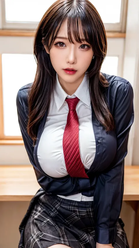 Beautiful eyes in every detail、(Office uniform skirt:1.3)(shirt:1.6)、(Very tight uniform:1.2)、(Sexy panties:1.3),Big body, Erotic cute woman、In a town where the wind blows:1.3、(Masterpiece of sexy pose:1.5))), ((highest quality:1.5)), ((Complex)), ((Surrea...