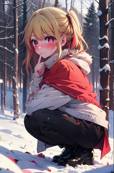 rubyhoshino, Hoshino Ruby, Long Hair, bangs, Blonde Hair, (Pink Eyes:1.3), Side Lock, (Symbol-shaped pupil:1.5), Multicolored Hair, Two-tone hair, smile,,smile,blush,White Breath,
Open your mouth,snow,Ground bonfire, Outdoor, boots, snowing, From the side,...