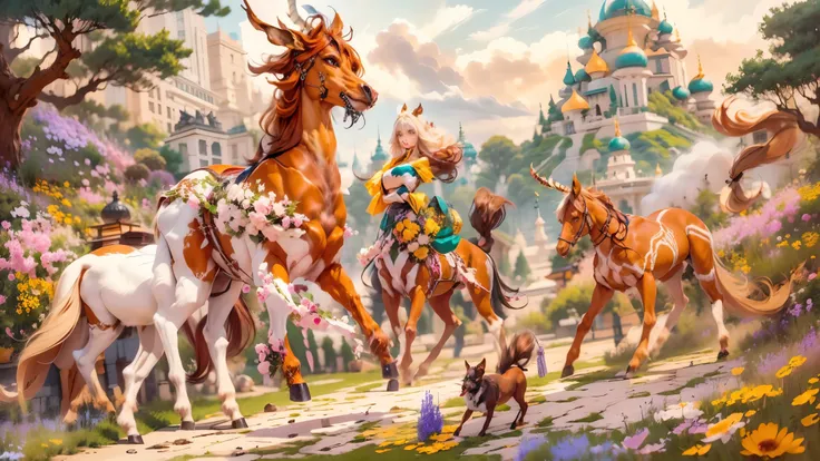 In the beautiful illustration of this super-grand scene，The ultra-distant lens shows us（More than eight distinctive and beautiful Centaur characters：2.7），Their personality、Distinctive and vivid features。from（A radiant, angelic, snow-white centaur from heav...