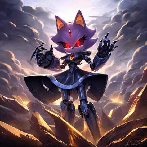 blaze the cat from sonic the hedgehog, glowing red eyes, wispy hair, pillars of smoke, made out of smoke, ghost-like, holding a ...