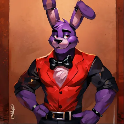 purple rabbit from fnaf 1, bonnie, bonnie rabbit, solo, male, purple rabbit, perfect nose, rabbit ears, long ears, male face, ha...