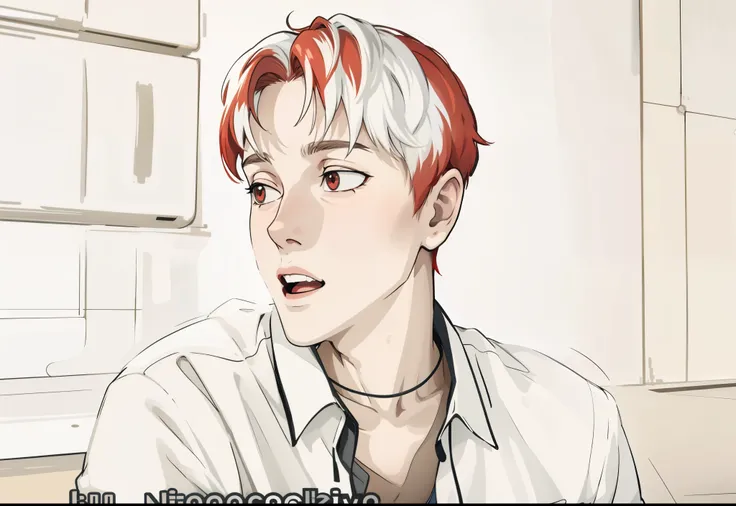 beautiful 17 year old boy is surprised talking to someone with red hair