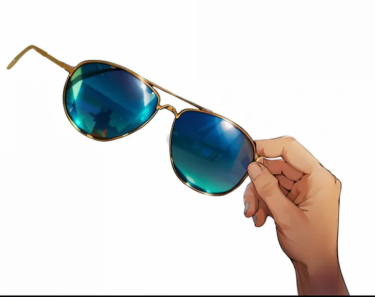 (Masterpiece), best quality, 8k, a hand holding a pair of glasses, anime artstyle, very beautiful, slender fingers. No extra fingers, no deformation, normal human hand