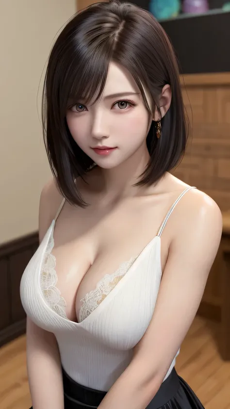 {Tabletop},{highest quality},{One Girl}, cute, wonderful, Beautiful fine details, Iris, short hair, Black Hair,In detail,Depth of written boundary,Highly detailed CG,original, Highly detailed wallpaper,Upper Body, View Viewer、Beautiful breasts