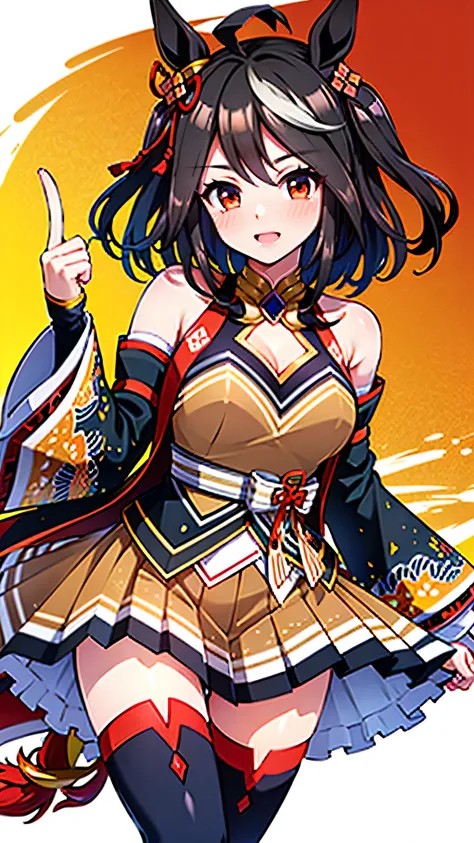 masterpiece, (best quality), hyper detailed, good anatomy, illustration, highres, detailed background, high resolution , sfw, 1girl, solo, looking at viewer, light smile, blush, , hair ribbon, hair ornament , hair ribbon, hair ornament, fingerless gloves, ...