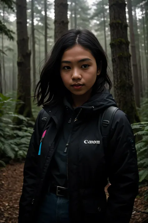 8k uhd, dslr, high quality , RAW photo, Amateur Photography posted to facebook ,Fujifilm XT3, Canon R5, Mature Tomboy ,forest ,foggy