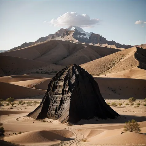 （（（degenerator ））） there is a huge one standing in the desert，a mountain in the background, philip hodas&#39;s artistic style, g...