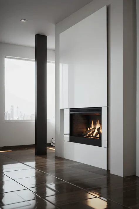 Professional 3d architecture rendering design of modern and minimal fireplace 