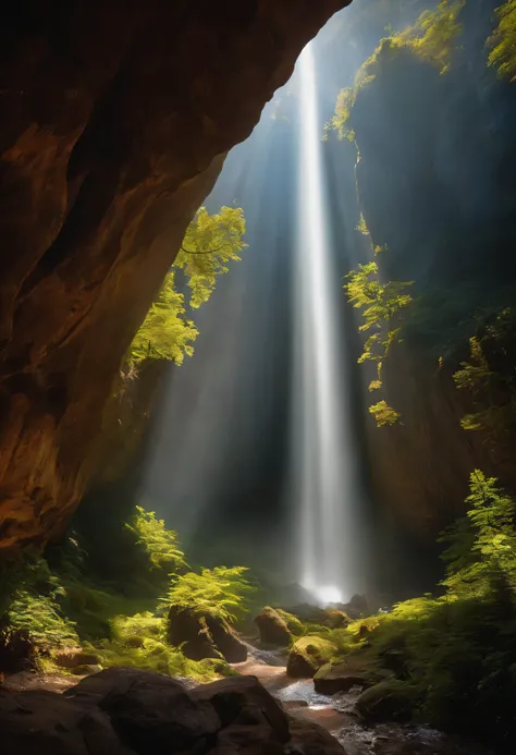 A big cave in a big mountain from where sunlight is coming out