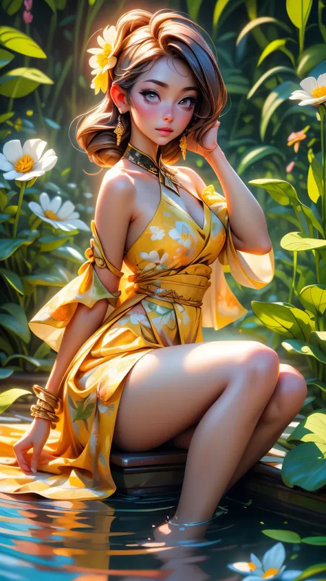 (best quality,4k,8k,highres,masterpiece:1.2),ultra-detailed,(best quality,realistic:1.2), hamabe, lovely woman,field of poppy flowers,sheer yellow floral print summer dress,sunset,play,joy,beauty,harmony,portrait,soft lighting,vibrant colors, HDR, 8k, absu...