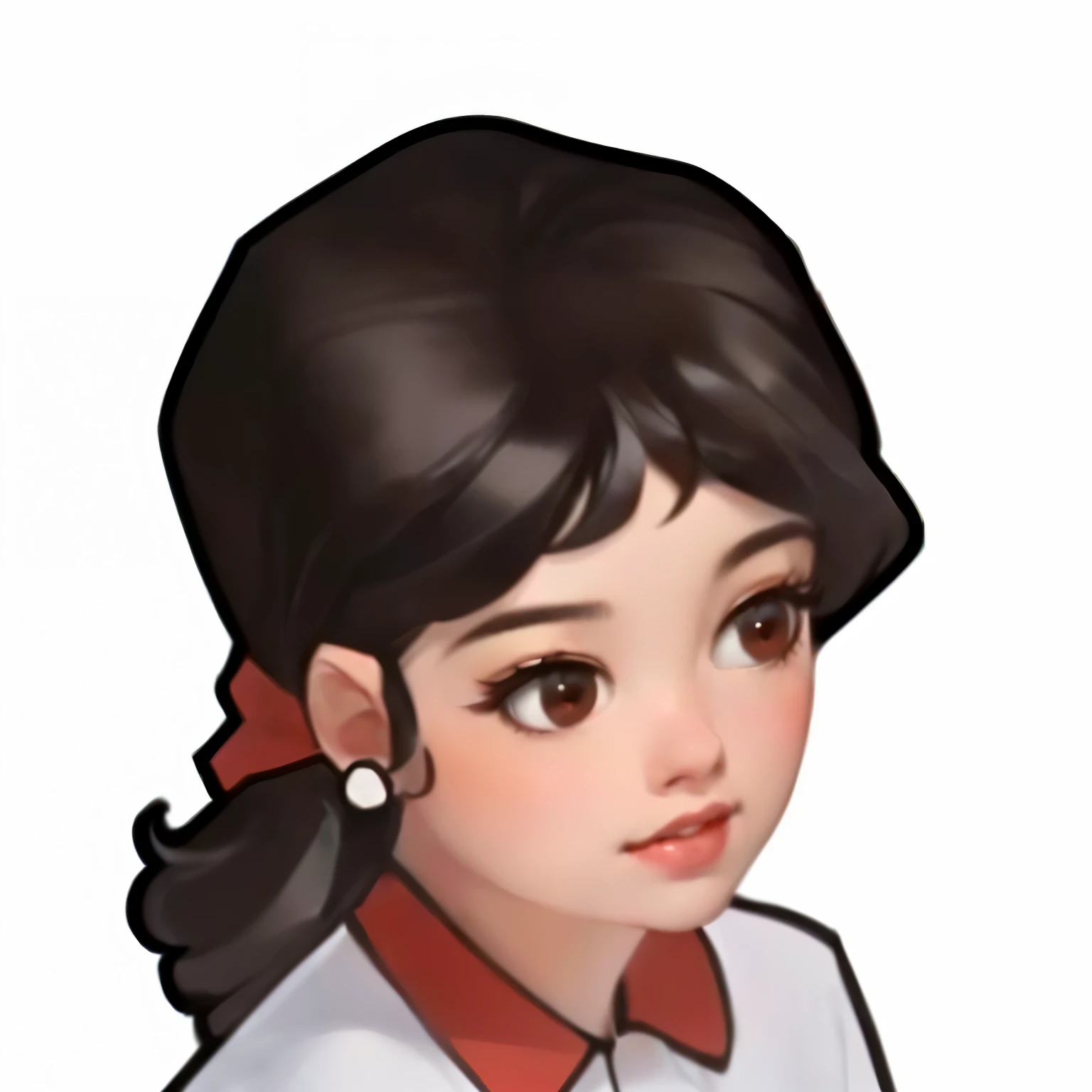 wearing a white shirt、black-haired cartoon girl wearing a red bow, inspired by meditation, meticulous portraits of people, yun l...