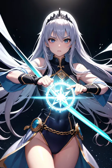 （（（highest quality、first-clasasterpiece、Normal body、8k、Detailed face、Ultra-precision、Normal hand、Normal finger、５Finger、）））Brightly colored hair、Rainbow black silver hair、Small breasts、Flexible body、Brave、Braveの剣、光のBrave、Sword of Light、聖なるBrave、Holy Sword、R...