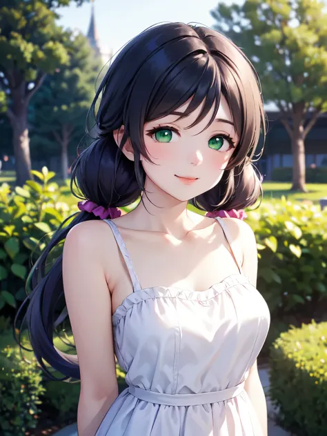 nozomitoujou,alone、garden、outdoor、long hairのtwin tails、nozomi toujou , (green eyes:1.5),  (purple hair:1.3),twin tails, low twin...