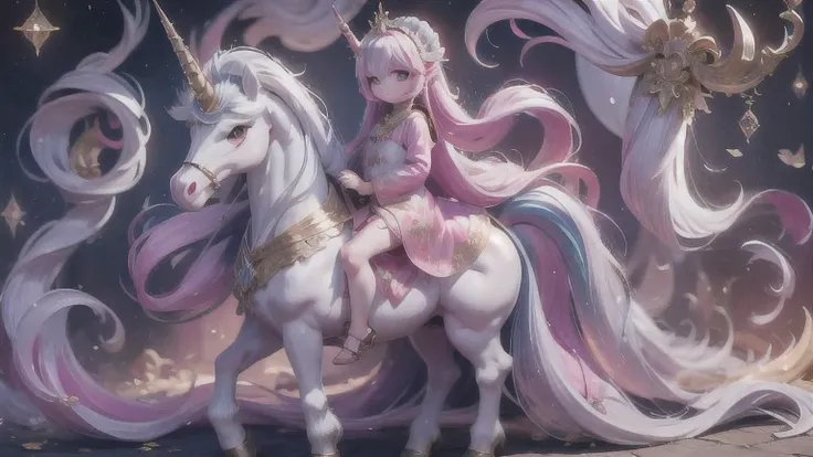 there is a unicorn with a long mane and a pink dress, white unicorn, unicorn, a unicorn, 8k high quality detailed art, 4 k detai...