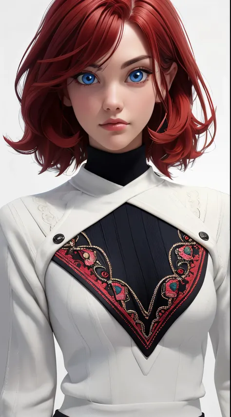 as cartoon character, sfw, dressed, turtleneck, red heair, upper body, intricate, sharp focus, soft lighting, vibrant colors, ma...