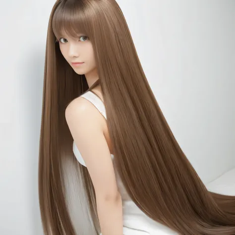 ((Sexy sway back stance:1.2)) 1 female ((Beautiful 24 year old hair model with long light brown hair fell straight down Reaches up to the kneeVery long hair highest quality Highest detail Reaches up to the knee、Very long hair that lasts forever:1.3 Flowing...