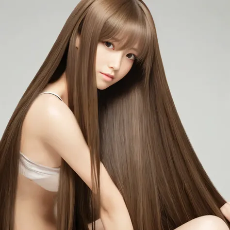 ((Sexy sway back stance:1.2)) 1 female ((Beautiful 24 year old hair model with long light brown hair fell straight down Reaches up to the kneeVery long hair highest quality Highest detail Reaches up to the knee、Very long hair that lasts forever:1.3 Flowing...