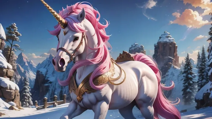there is a unicorn with a long mane and a pink dress, white unicorn, unicorn, a unicorn, 8k high quality detailed art, 4 k detail fantasy, 4k fantasy art, detailed digital anime art, trending on artstation pixiv, 2. 5 d cgi anime fantasy artwork, (((Unicor...