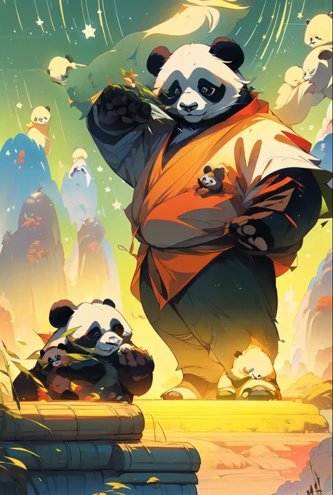 A majestic panda family standing in a mysterious atmosphere, embodying the technological splendor of the Star Trek universe, Dune, Star Wars, The panda bears are portrayed with a sense of power and mystery, surrounded by an aura of imperial technocracy. Th...