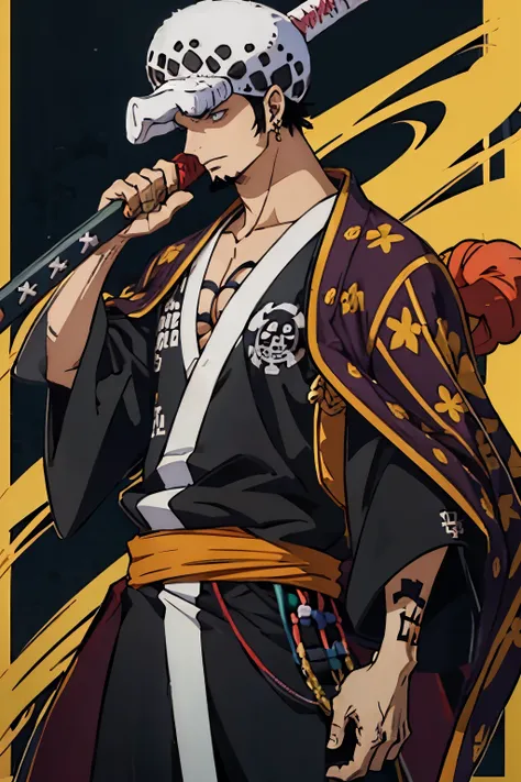 (8k, RAW photo, best quality, masterpiece), ultra high resolution, Alone, Male, high quality, perfect face, perfect hands, masterpiece, Trafalgar D. Water Law from One Piece.
1. **Height and Build**: Law is tall and lean with a muscular build.
2. **Hair**...