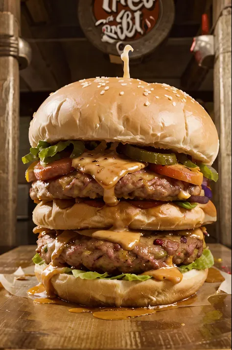 the best, tastiest, most delicious, meaty, cheesy, burger, creative, masterpiece, hyperrealistic, 8k