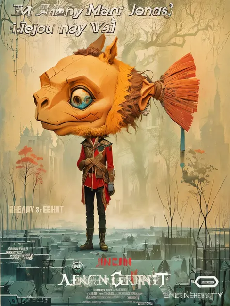 There is a poster，A donkey head and a man, Ivan Genelich (Ivan Generalic) of inspiration, Jeff Soto&#39;s Style, alexander jensen style, Mixed media style illustration, Mark Lydon&#39;s style, Tim Biskup (Tim Biskup) of inspiration, National Geographic sty...