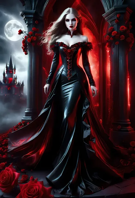 dark fantasy art, fantasy art, goth art,  a picture of a female vampire, exquisite beauty, full body shot, dark glamour shot,  p...