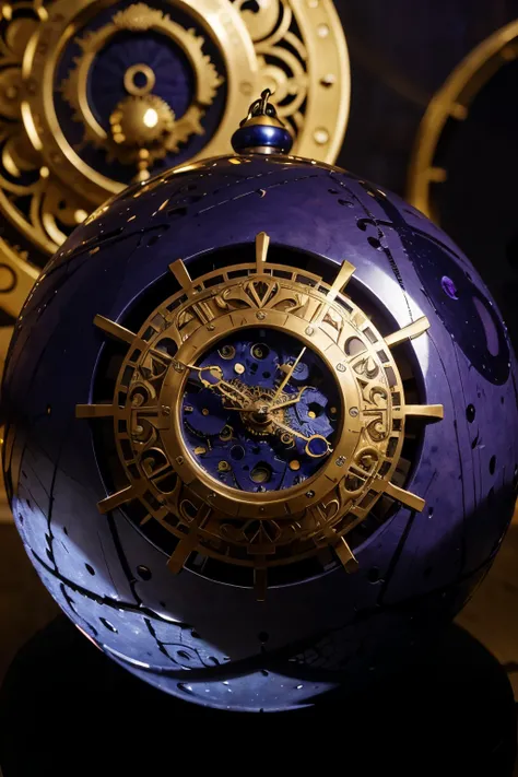 The Chrono Chrono Fruit appears as a swirling orb with intricate clockwork-like patterns etched into its surface, emanating a faint glow of deep blues, purples, and golds, symbolizing its time-manipulating abilities one piece devil fruit