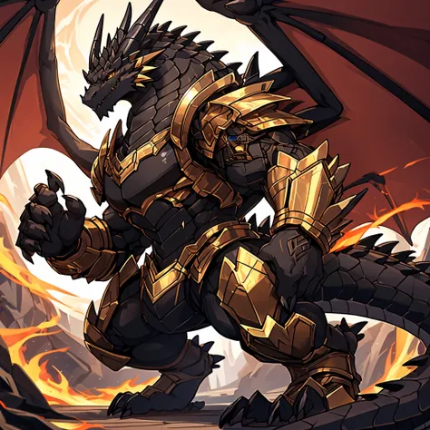 (The tyrannical and powerful Black Dragon King,Dark gold mechanical armor that combines demons and technology:50),(Large dragon body,Huge size,Black and gold pupils,Majestic wingspan,sharp dragon teeth,Sharp dark golden dragon claw,Huge paws,Huge dragon cl...