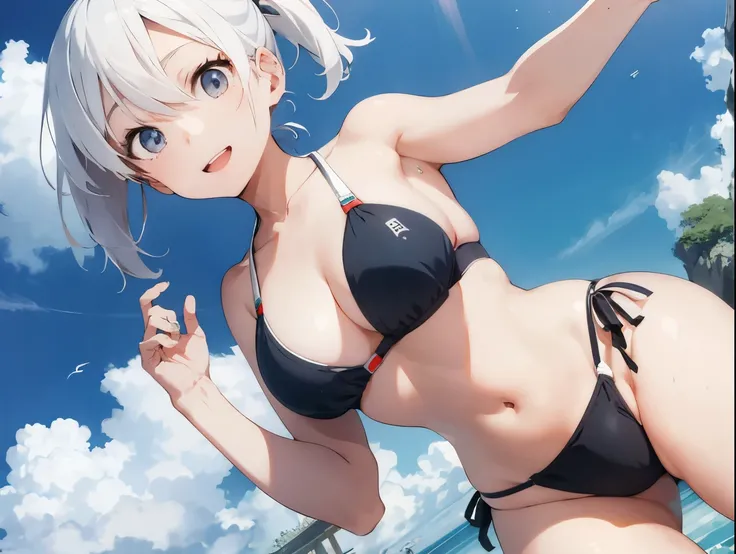 White-haired girl drawn in high resolution Japanese anime style、Group of women taking photos in bikinis, Bikini Model, , A young and cute gravure idol, Posing together in bras, Russian and Japanese mix, sakimichan, Asian woman, Wear a swimsuit, that&#39;th...