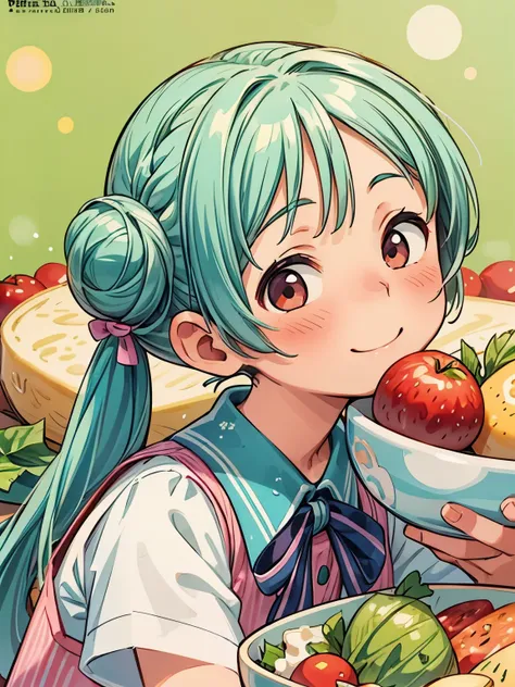 (masterpiece、highest quality、highest quality、Official Art、Beautiful and beautiful:1.2)、(One girl:1.3)Hatsune Miku、Twin tails,Big Breasts,(highest quality,High resolution,Super detailed),hamburgerをfoodべている, Short silver bob hair tied in a bun with a hair cl...